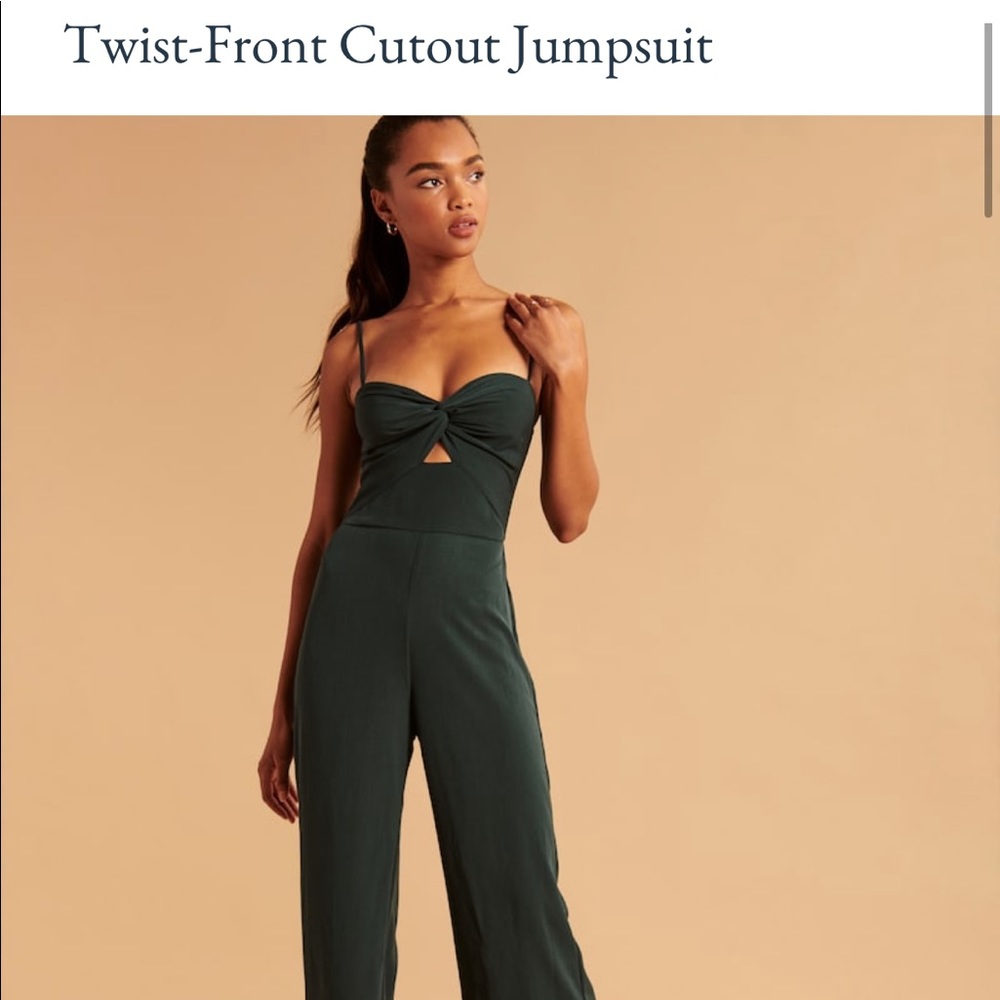 Abercrombie Twist-Front Cutout Jumpsuit - Dark Green - XS